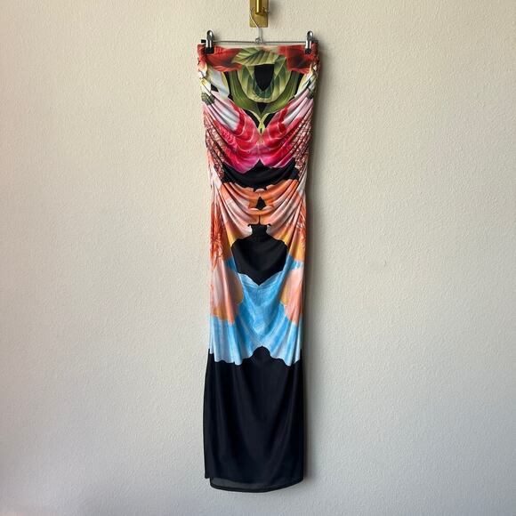 AFRM Bevin Abstract Floral Mesh Maxi Skirt Size S - Picture 3 of 6